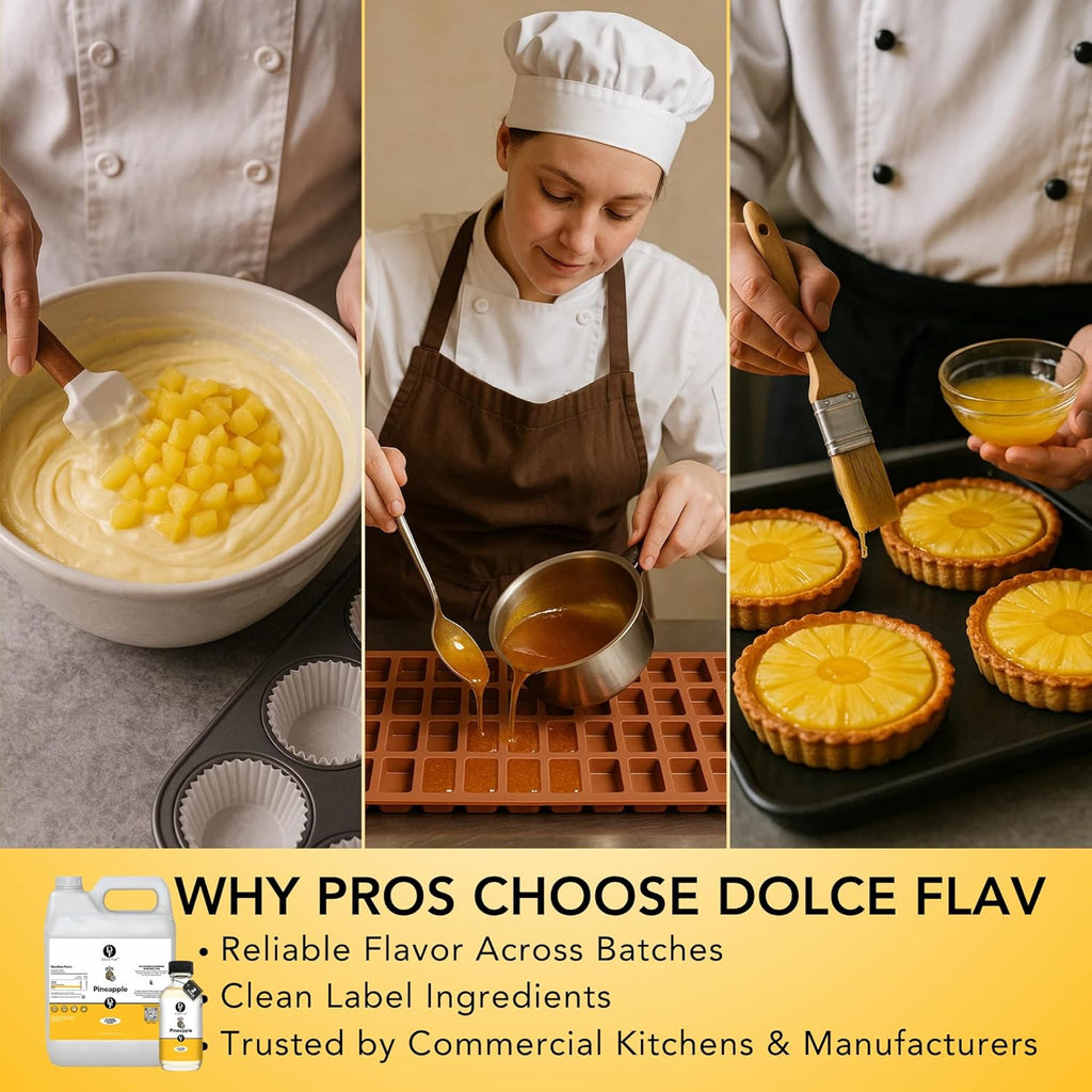 Dolce Flav Pineapple Extract – 1 Gallon Oil-Soluble Kosher, Sugar-Free, Concentrated Tropical Flavor for Candy, Chocolates & Desserts, Includes Measured Dropper