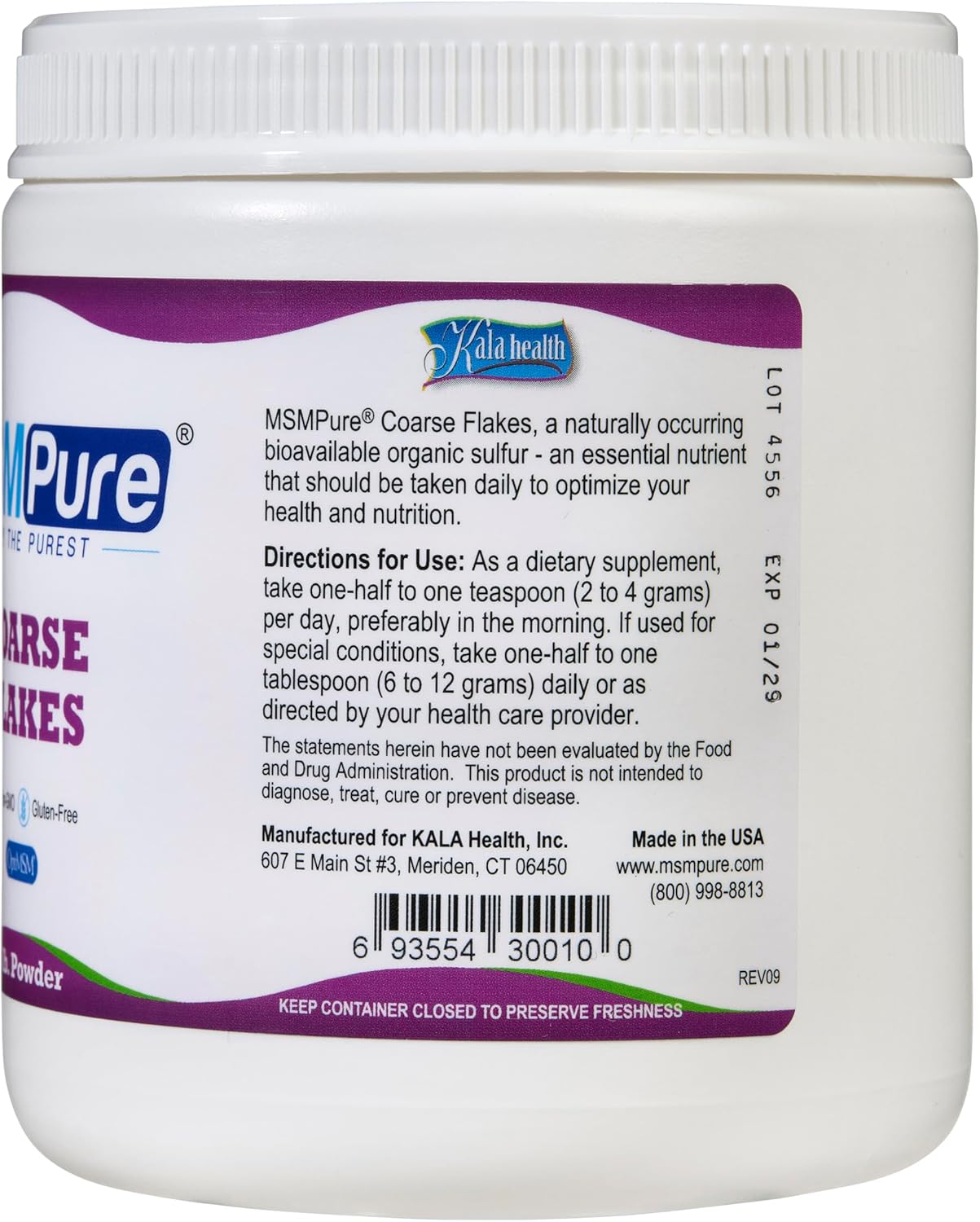 KALA HEALTH MSMPure Coarse MSM Powder Flakes – US-Made MSM for Joint Health, Skin Appearance, and Hair & Nail Support – 1 lb, Organic Sulfur