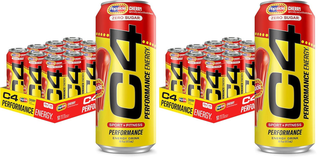 Cellucor C4 Energy Drink Cherry, Carbonated Sugar Free Pre Workout Performance Drink with no Artificial Colors or Dyes, 16 Oz, Pack of 24