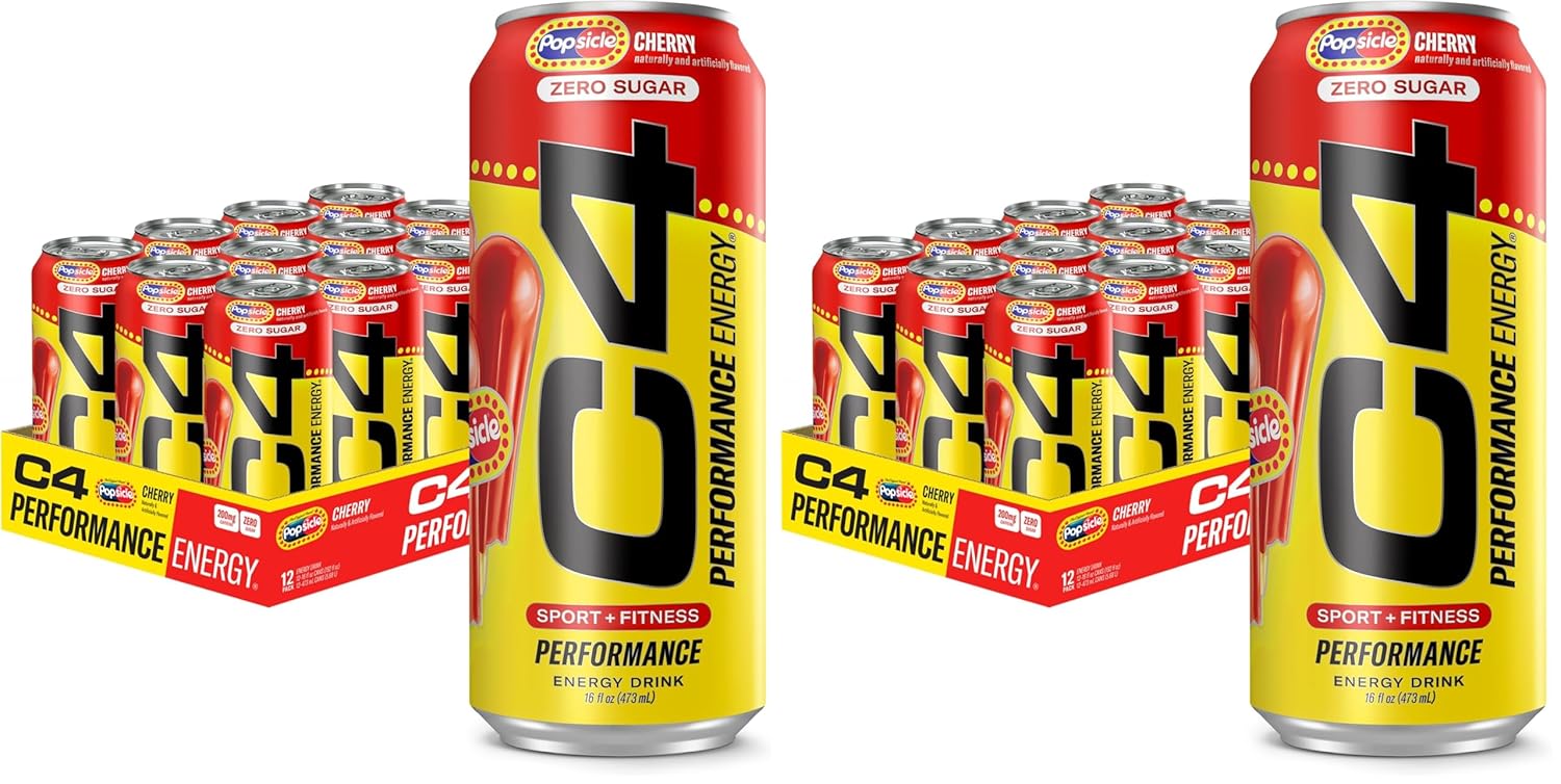 Cellucor C4 Energy Drink Cherry, Carbonated Sugar Free Pre Workout Performance Drink with no Artificial Colors or Dyes, 16 Oz, Pack of 24