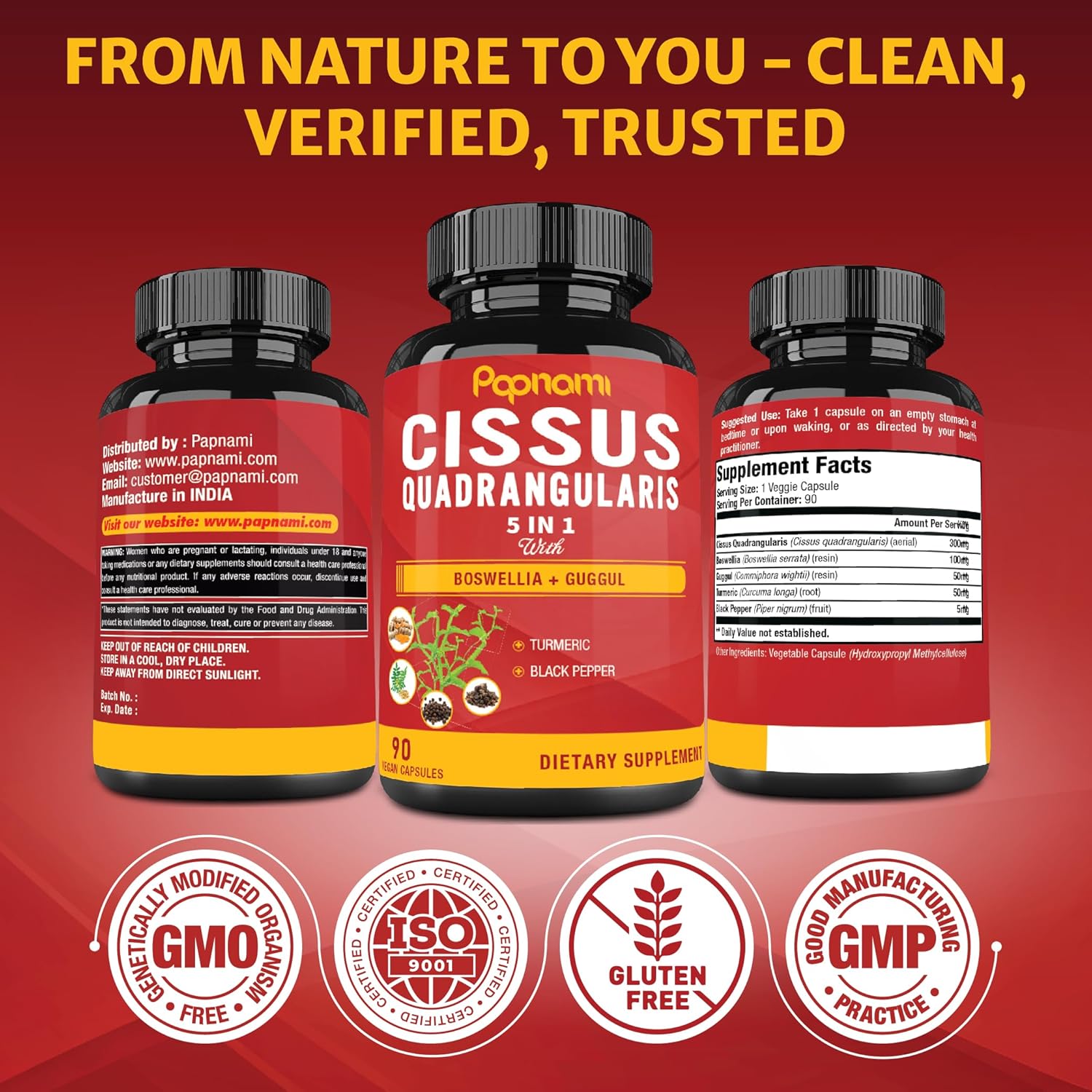 Super Cissus Quadrangularis Extract Capsules with Boswellia, Guggul, Turmeric, Pepper | 3 Months Supply