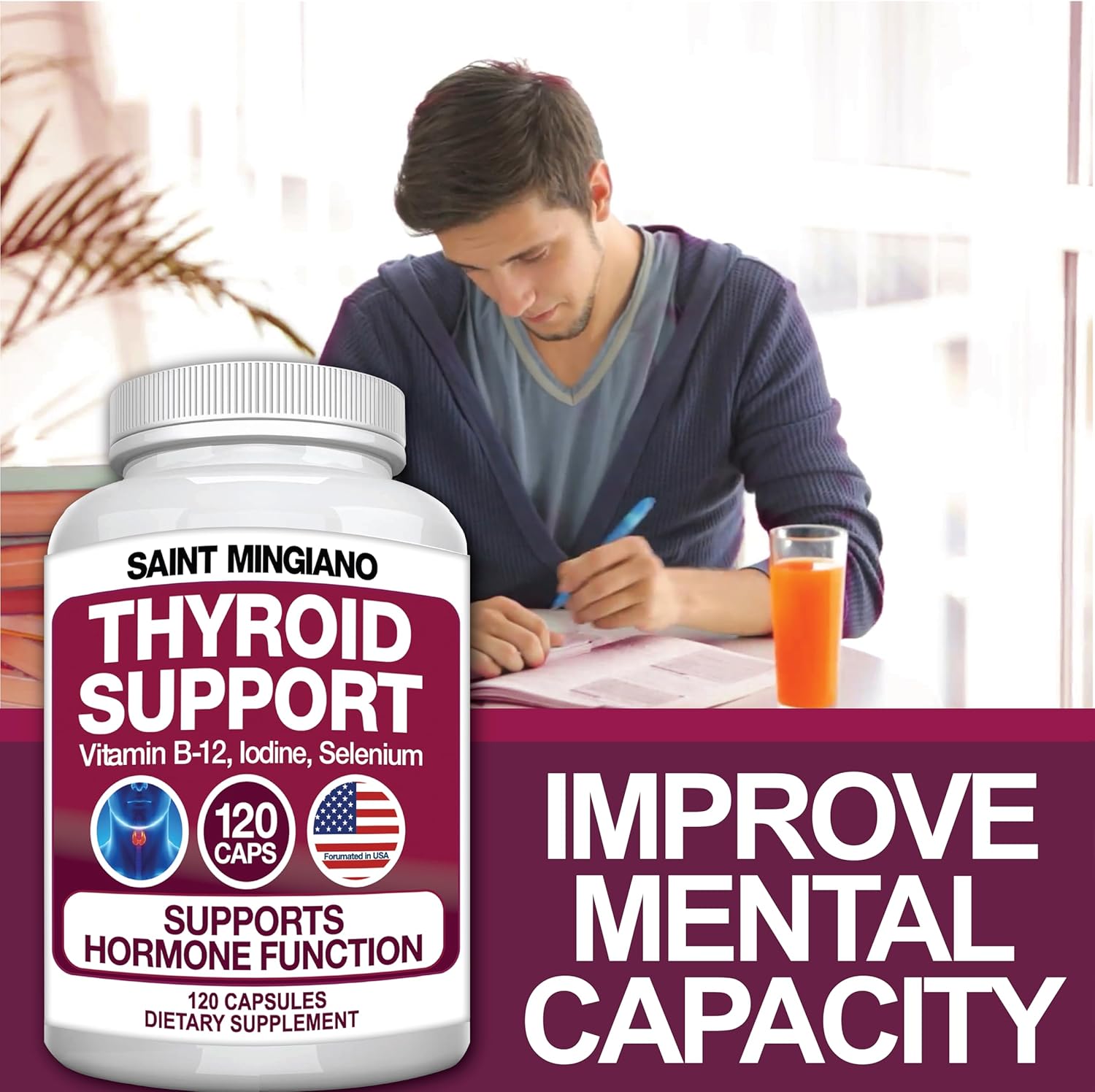 Thyroid Support Supplement with Iodine |120 Capsules to Help Body Mass & Improve Energy, Cardiovascular, Energy & Focus Formula | 14 Natural Vitamins