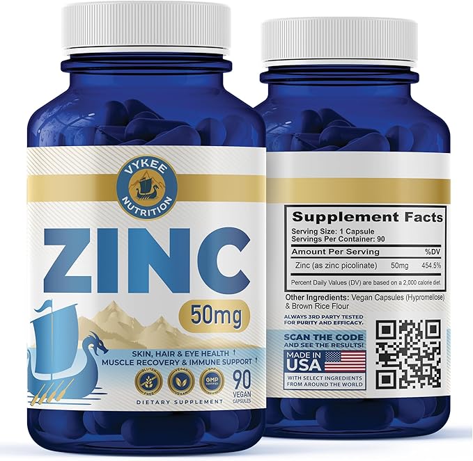 Vykee Nutrition Zinc – Daily Wellness Supplement | Nourish Your Skin for a Radiant Glow | Immune Support & Enhance Digestion | 90 Capsules