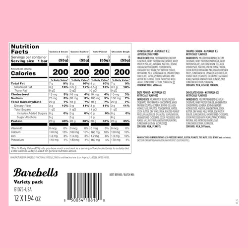 Barebells Protein Bars Variety Pack - 24 Bars (2 Packs of 12), 20g High Protein Treats - Chocolate Nutrition Bars with No Added Sugar - On-The-Go Breakfast or Post-Workout Snack