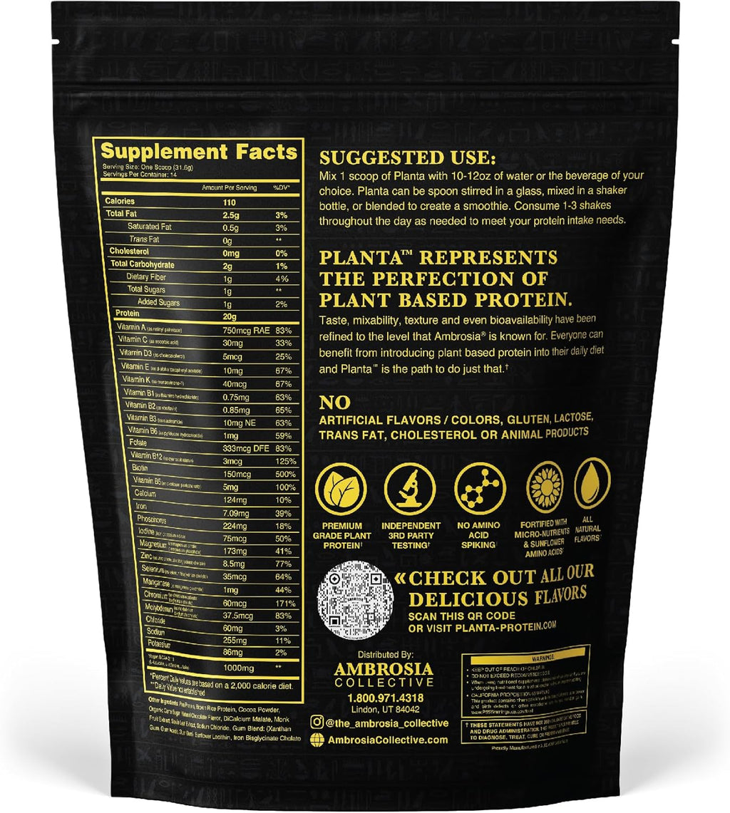 Ambrosia Planta - Premium Organic Plant-Based Protein | Vegan & Keto Friendly | Gourmet Flavors with No Bloating or Stomach Upset | No Added Sugar | 14 Servings | (Melted Chocolate)