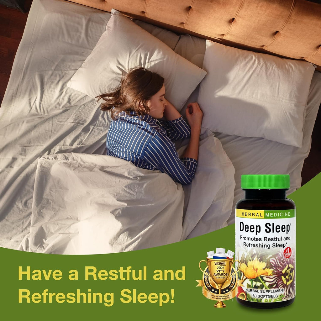 Herbs Etc. Deep Sleep Softgels - Herbal Sleep Support Supplement - Rest & Calming Support with Passionflower, Chamomile & Lemon Balm - 60 Softgels (60 Servings)