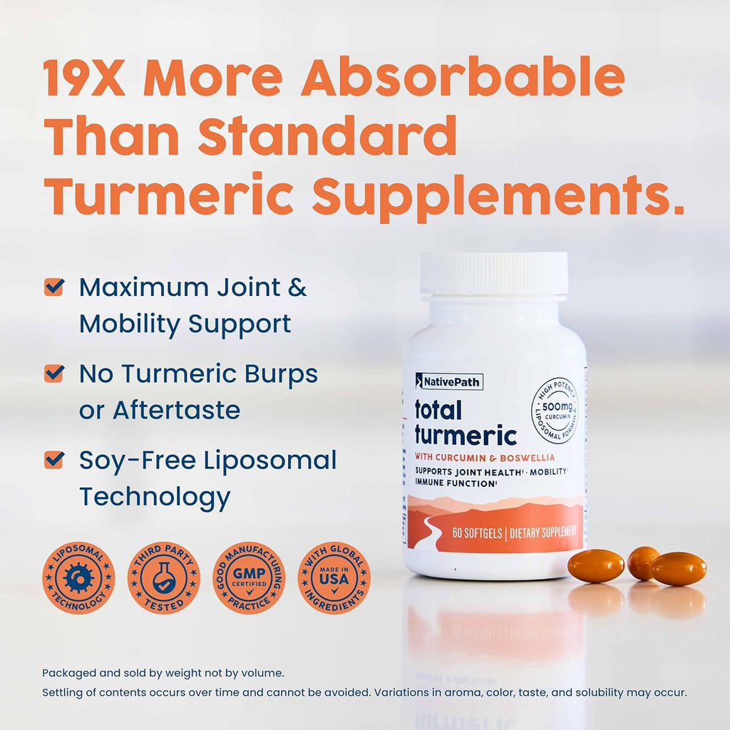 NativePath Turmeric Curcumin with Boswellia – Premium Softgels for Joint Mobility & Wellness – High Absorption, Non-GMO, Gluten-Free, 60 Softgels