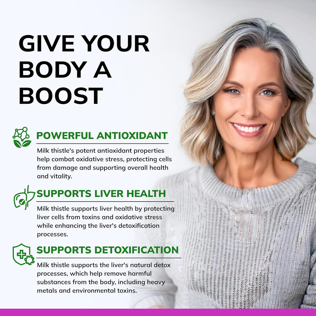 aSquared Nutrition Milk Thistle Supplement 1000mg-200 Capsules,Max Strength 4X Concentrated Extract 4:1 Milk Thistle Seed Powder Herb Pills, 1000 mg Silymarin Extract for Liver Support, Cleanse, Detox