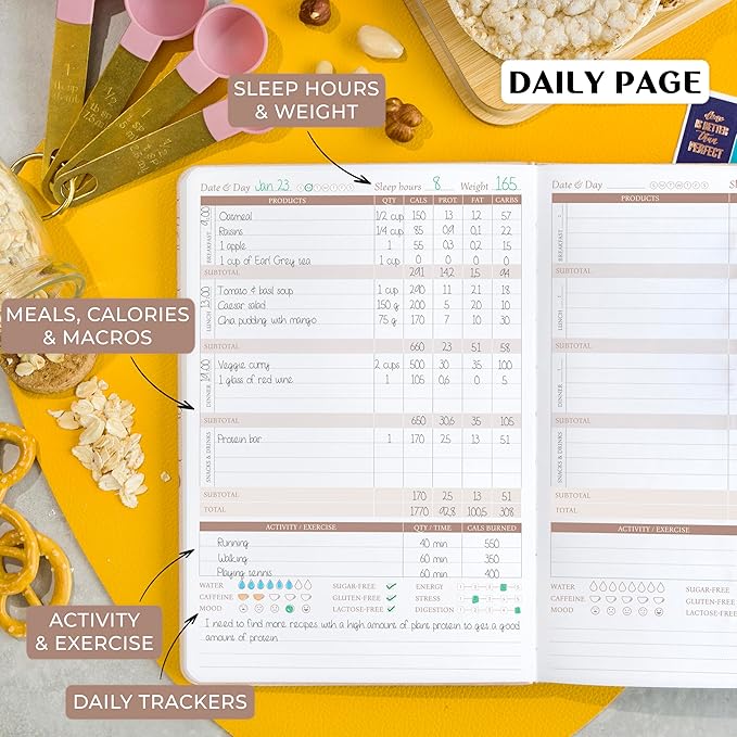 Legend Wellness Planner & Food Journal – Daily Diet & Health Journal with Weight Loss, Measurement & Exercise Trackers – Lifestyle & Nutrition Diary – Lasts 6 Months, A5 size – Seashell Gold