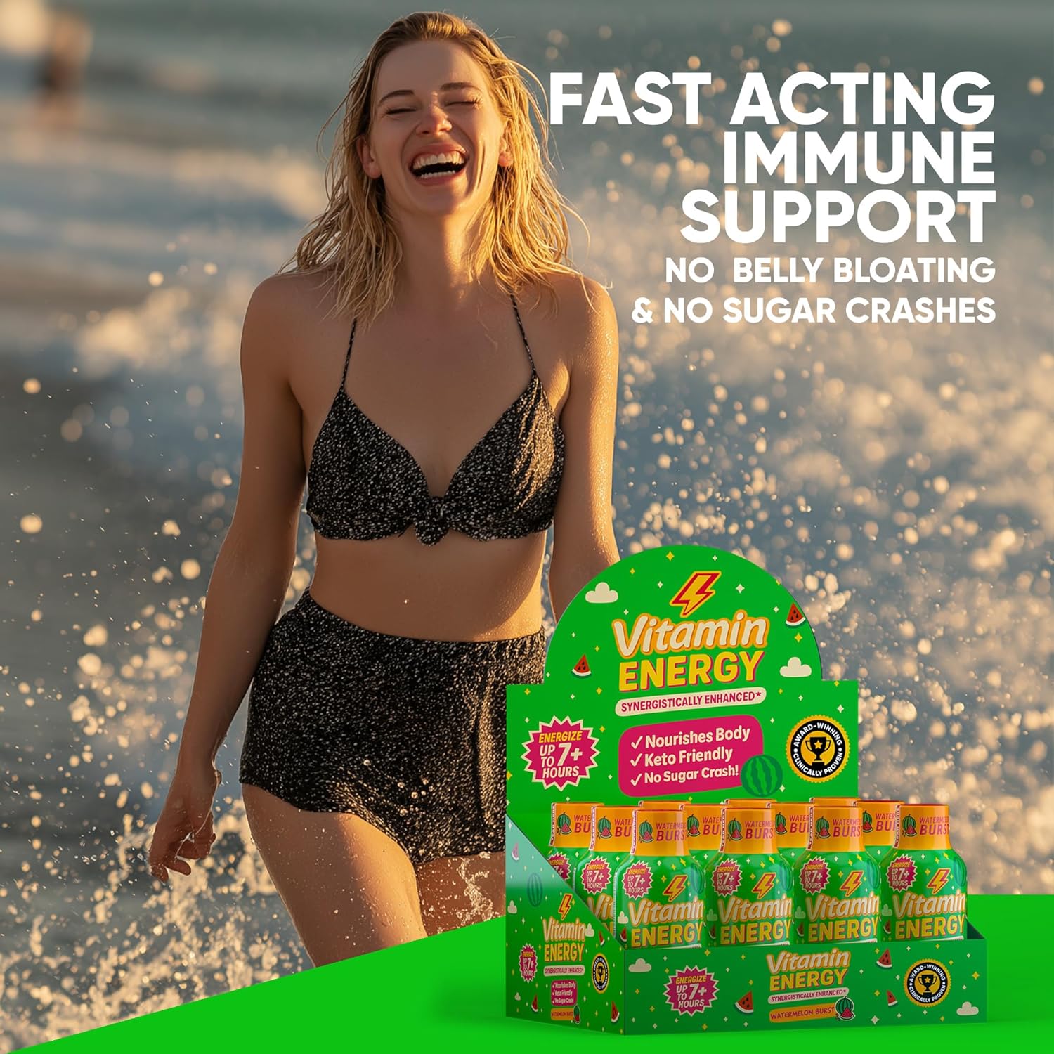 Vitamin Energy Immune+ Extra Strength Energy Shot Watermelon Burst 48 Pack, 260mg Natural Caffeine, B-Vitamins, Citicoline, Green Tea, Immunity & Focus Support, Zero Sugar, Gluten-Free 1.93 fl oz