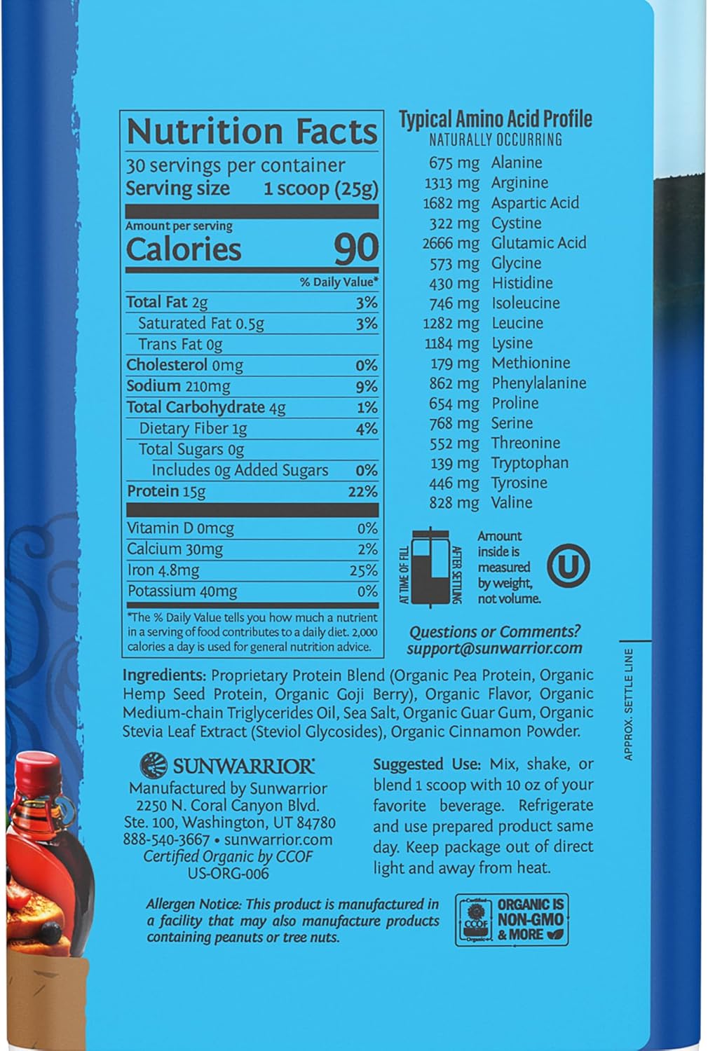Sunwarrior Organic Plant Based Protein Powder | Vegan Organic Protein Powder Maple Flavored with BCAA Amino Acids & Hemp Seed Pea Blend | Non-GMO Soy Dairy Filler & Gluten Free (Maple, 30 Servings)