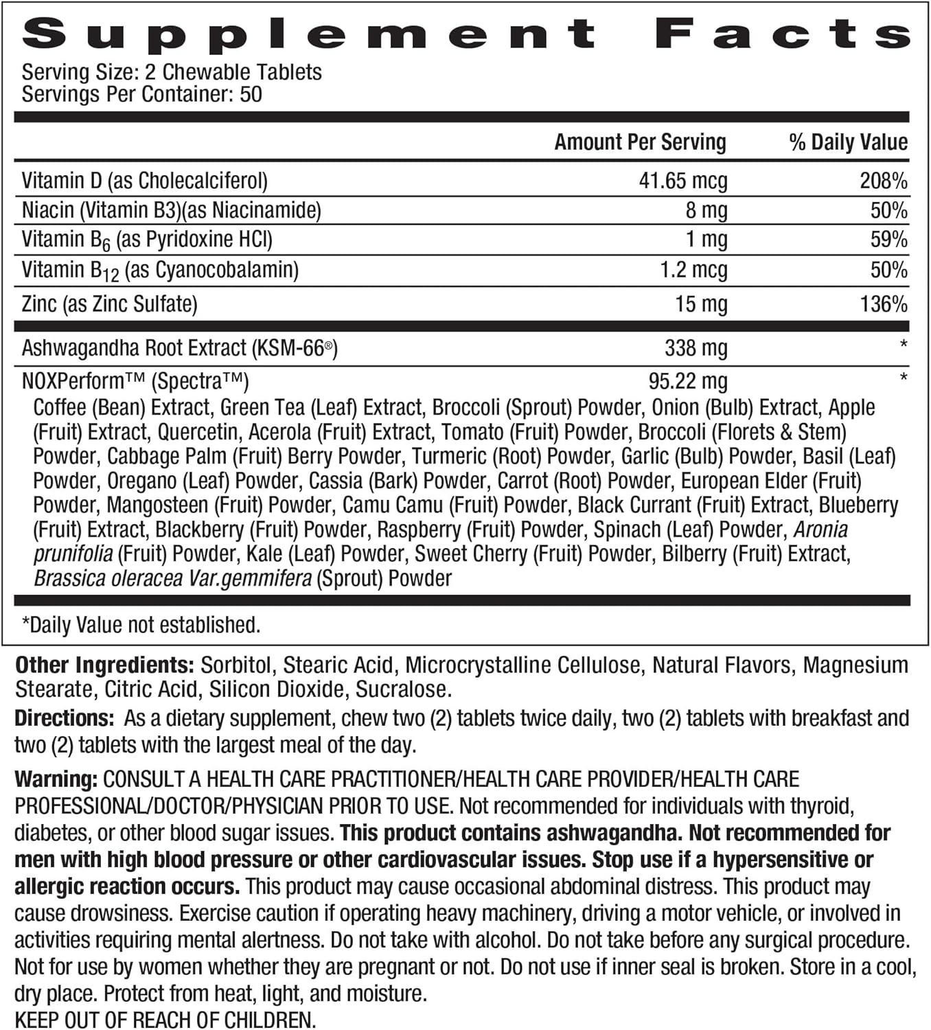 Max Chewable Nitric Oxide Booster Supplement for Men – High Potency Ashwagandha Extract to Boost Workouts, Muscle & Performance, Reduce Stress, Support Sleep - 100 Count