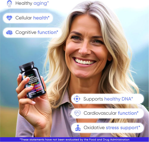 Adndale NAD Supplement, Longevity Formula with NAD, Trans Resveratrol, Quercetin, Betaine Anhydrous, Grape Seed, Fisetin, 180 Capsules