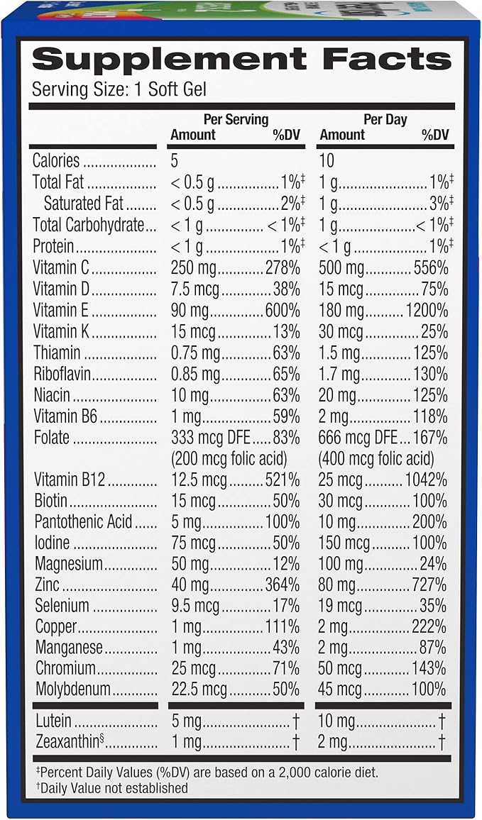 PreserVision AREDS 2 + Multivitamin, #1 Eye Doctor Recommended Brand, 2-in-1 Eye Vitamin with Lutein, Zeaxanthin, Zinc, and Vitamin C, D & E, 100 Softgels