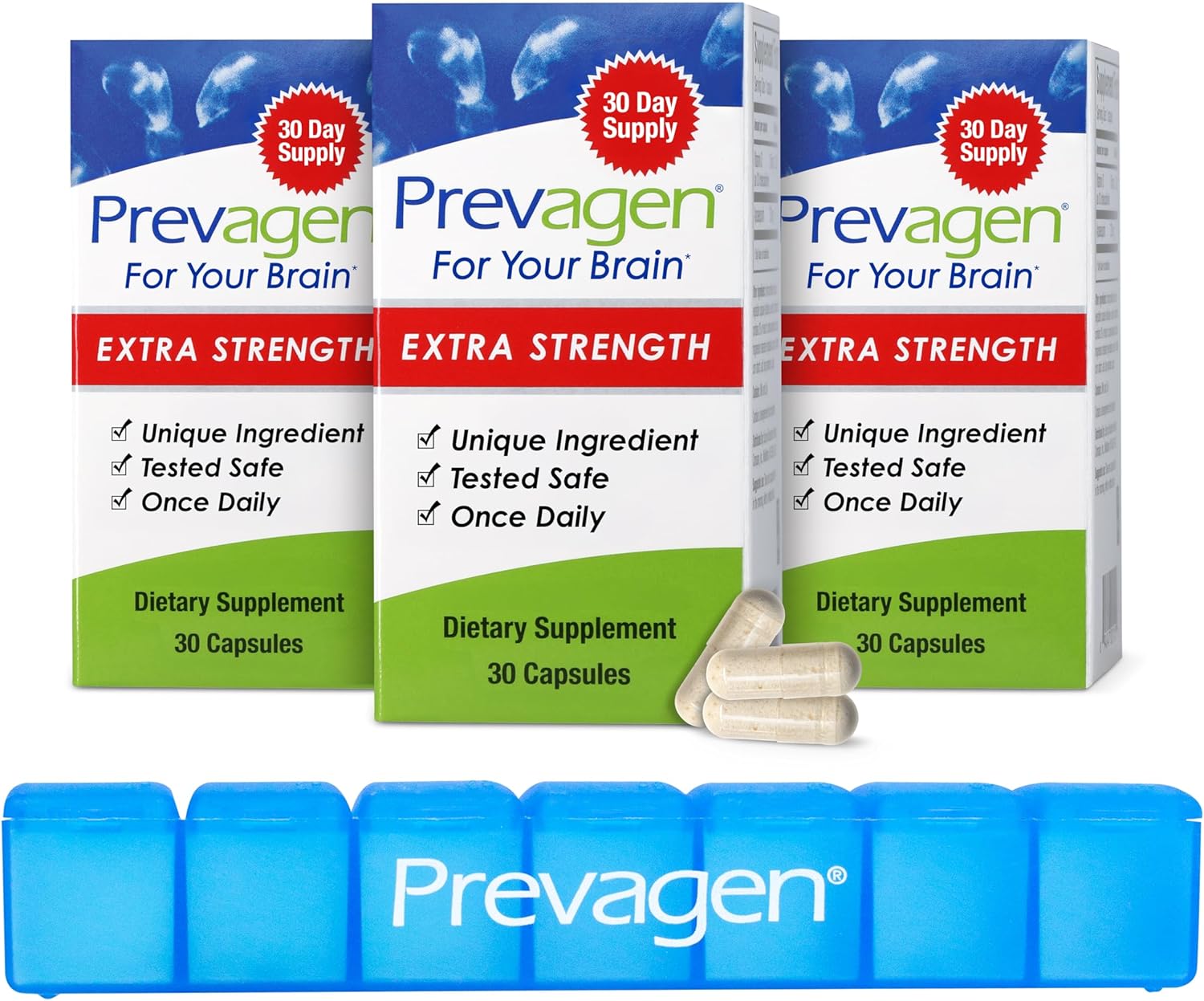 Prevagen Extra Strength - 90 Capsules (3 Month Supply) | Formulated for Your Brain | 20mg of Apoaequorin Plus Vitamin D3 with 7-Day Pill Minder