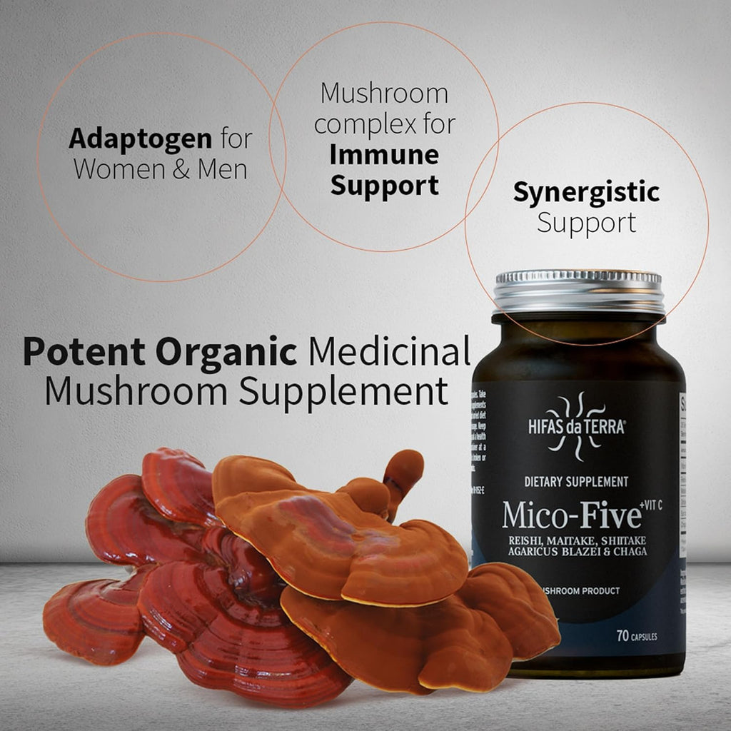 HIFAS DA TERRA Mico-Five - Mushroom Complex, Mushroom Supplement with Organic Reishi, Shiitake, & Chaga, Herbal Nootropic & Immune Support, Adaptogen for Women & Men - 70 Vegan Capsules