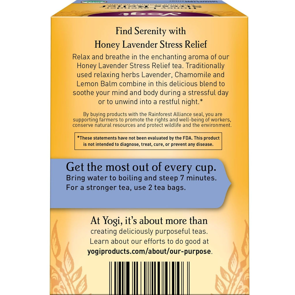 Yogi Tea Honey Lavender Stress Relief Tea - 16 Tea Bags per Pack (6 Packs) - Organic Chamomile Lavender Tea - Includes Lemon Balm, Lemongrass, Spearmint Leaf, Peppermint Leaf, Honey Flavor & More