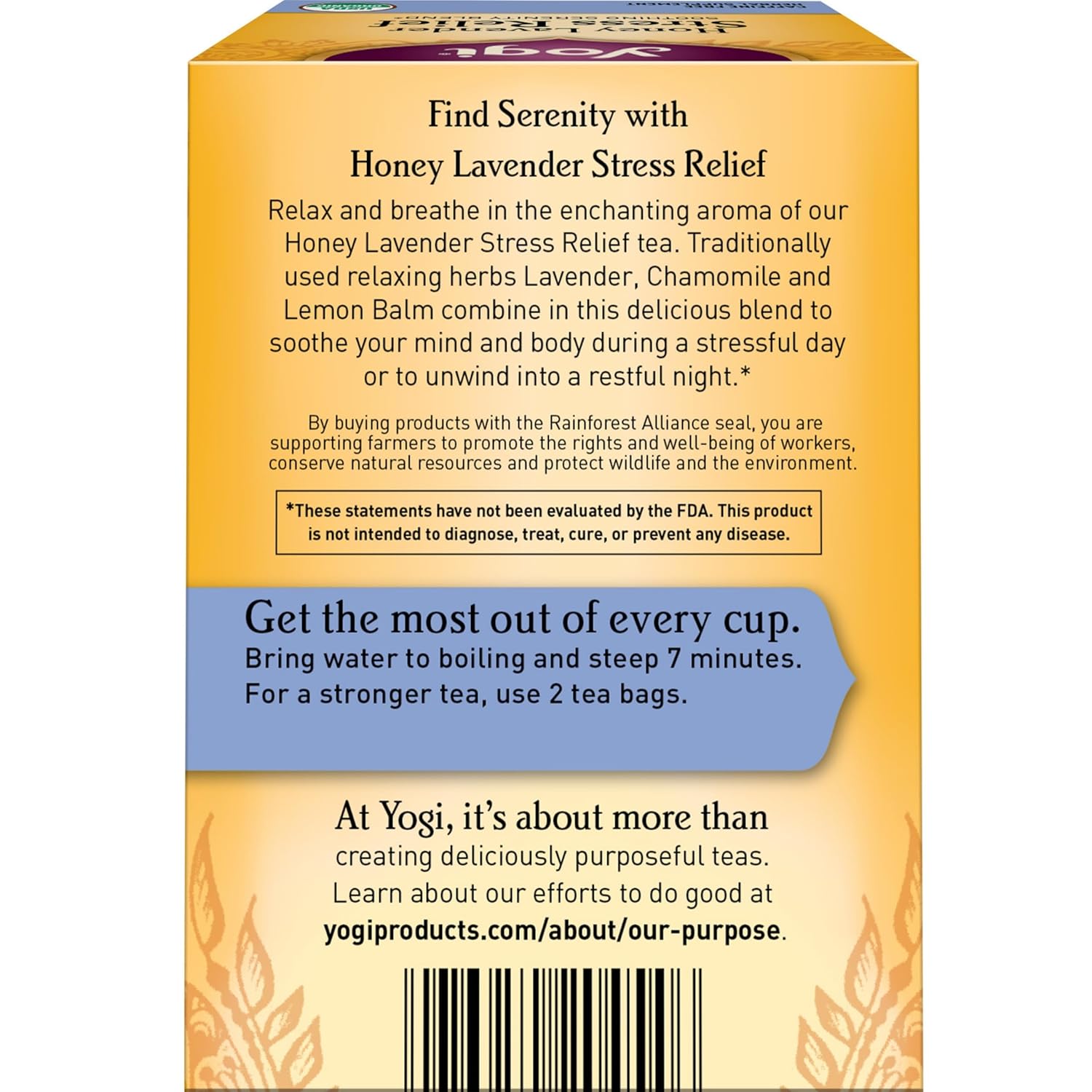 Yogi Tea Honey Lavender Stress Relief Tea - 16 Tea Bags per Pack (6 Packs) - Organic Chamomile Lavender Tea - Includes Lemon Balm, Lemongrass, Spearmint Leaf, Peppermint Leaf, Honey Flavor & More