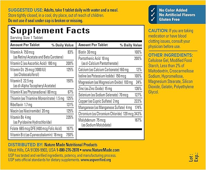 Nature Made Multivitamin for Him, Mens Multivitamins with No Iron, Daily Nutritional Support, Nature Made Multi Mens Vitamins & Minerals, 90 Tablets, 90 Day Supply