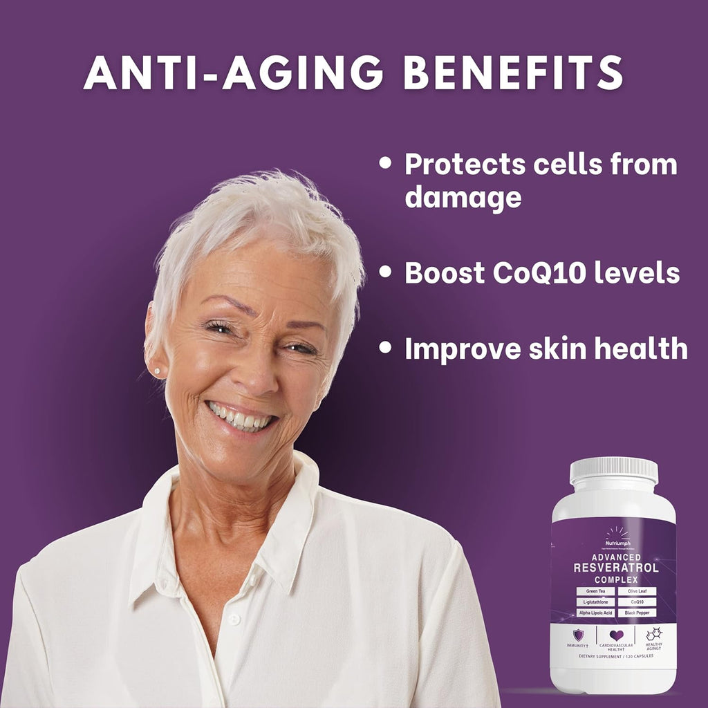 Advanced Resveratrol Complex – 1400mg Antioxidant Supplement with CoQ10, L-Glutathione, Alpha Lipoic Acid, Green Tea, Olive Leaf, and Black Pepper – 120 Vegan Capsules – Non-GMO, Made in USA
