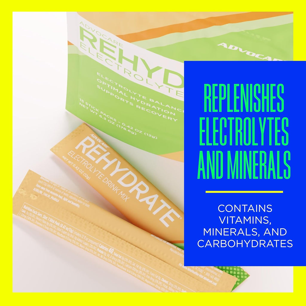 AdvoCare Rehydrate - Electrolyte Drink Mix - Includes Magnesium, Sodium, Potassium & Calcium - Antioxidant & Amino Acid Fortified - Hydration & Recovery - Melon, 15 Stick Packs (6.3 oz)