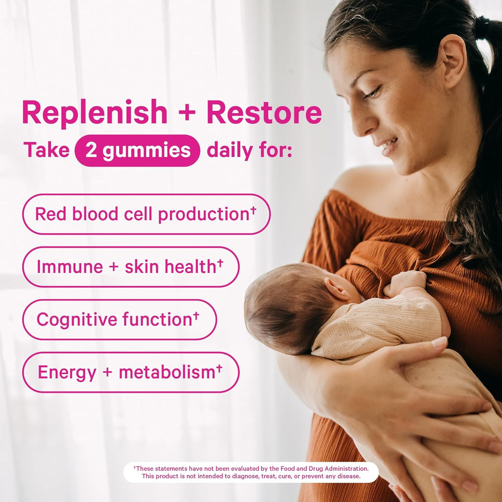 Pink Stork Total Postnatal Vitamin Gummies - Multivitamin for Postpartum Recovery and Lactation Support - Folic Acid, B6, & Vitamin C - Postpartum Essentials - 60 Gummy Vitamins
