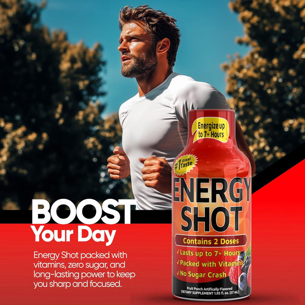 Fruit Punch Extra Strength Energy Shot 48 pk – 260mg Natural Caffeine B12 B6 – Energy & Focus Support – 2 Servings Sugar Free Zero Calorie Green Tea B-Vitamins Electrolytes Vegan – 1.93 fl oz