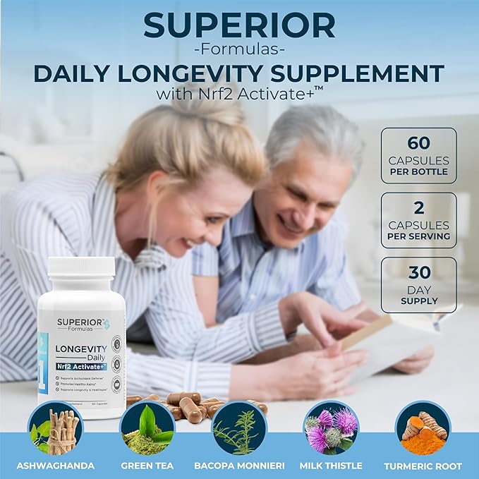 Superior Formulas Nrf2 Activator Supplement – Antioxidant Support for Cellular Health, Healthspan, and Longevity – Helps Reduce Oxidative Stress – 60 Capsules – Made in USA, Non-GMO