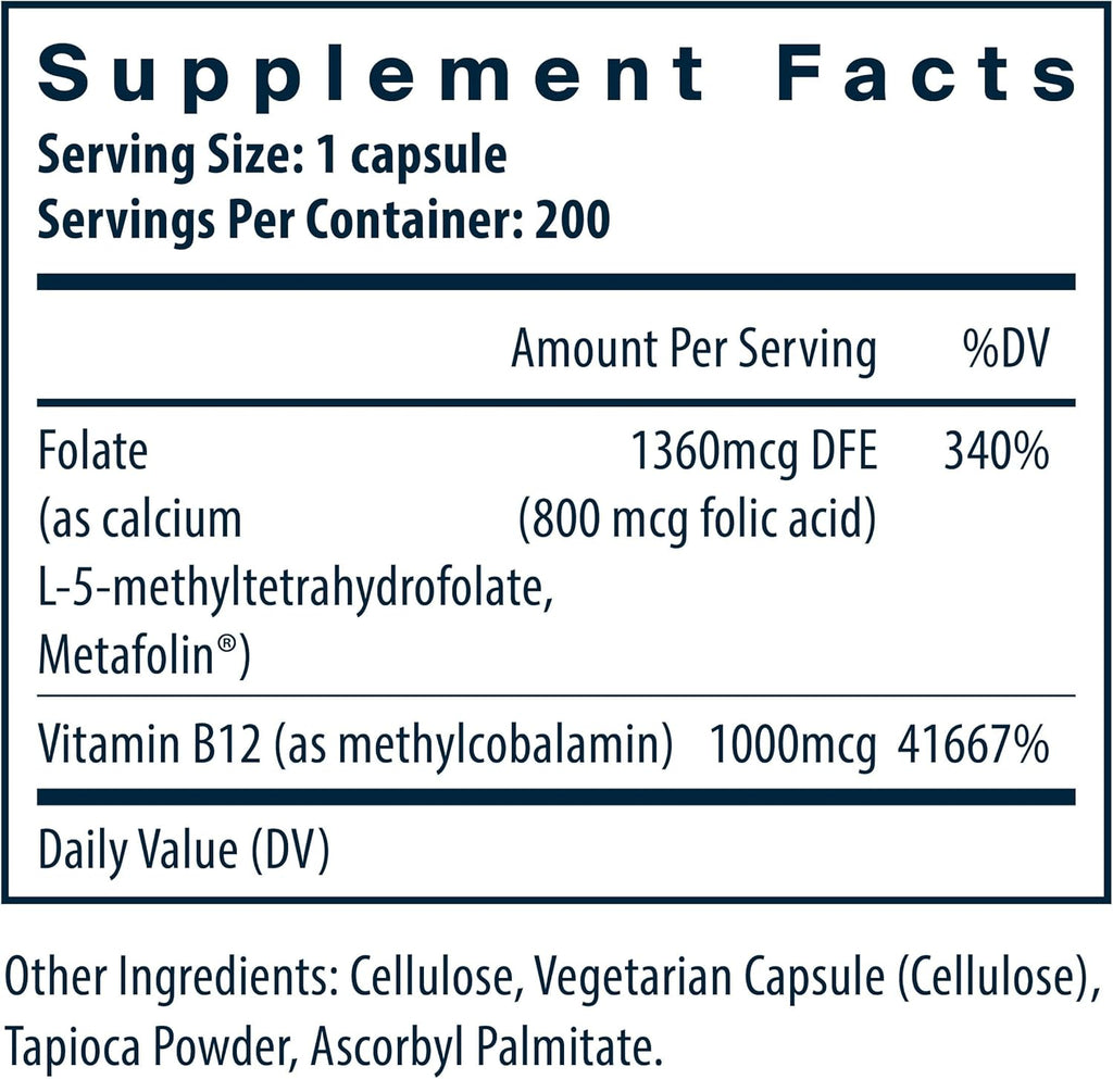 Vital Nutrients Vitamin B12 & Methyl Folate | Vegan Methylated Folate & B12 Supplement | 5-MTHF Plus B12 Supports Nervous System & Metabolism* | Gluten, Dairy, Soy Free | 200 Capsules