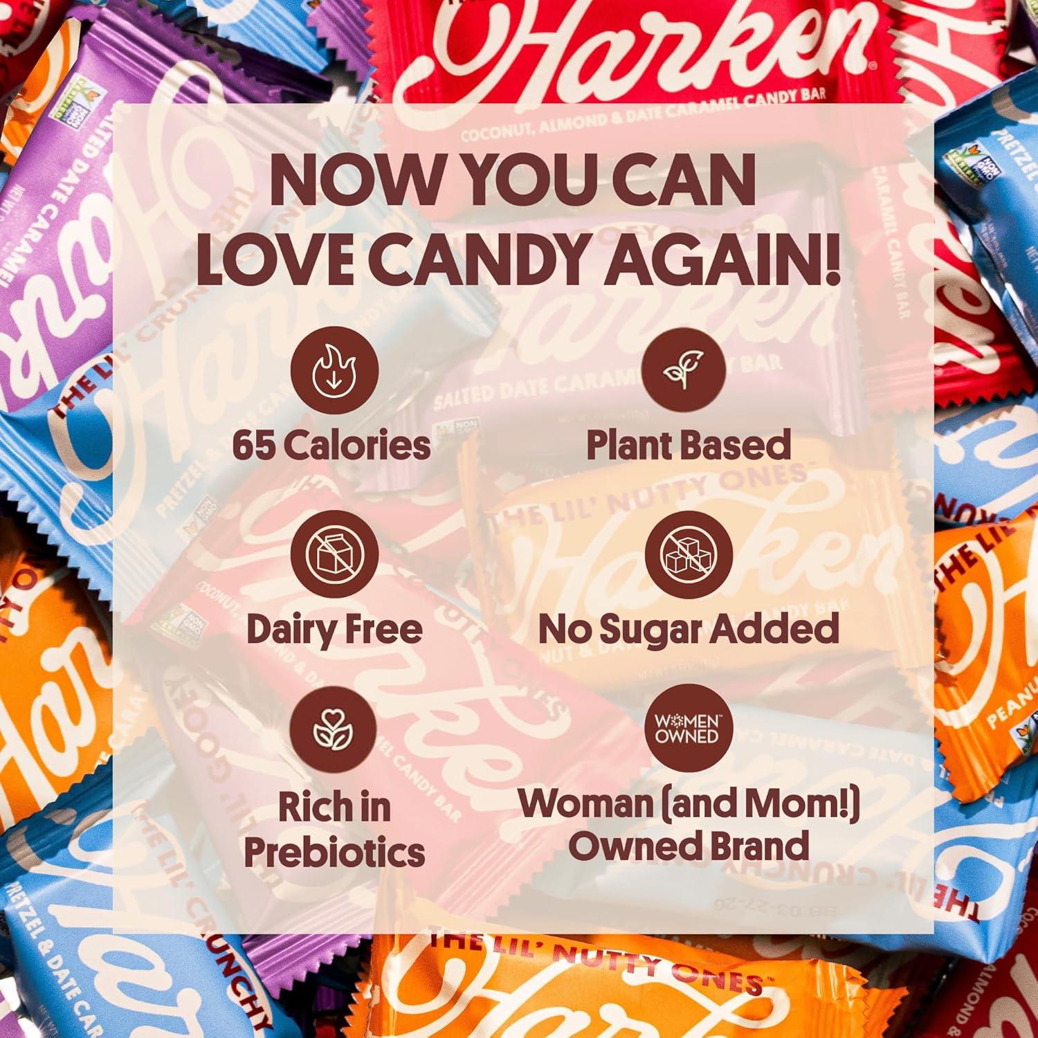 Harken Sweets The Lil’ Nutty Ones, Mini Oat Milk Chocolate Candy Bars with Peanuts, Sweetened with Dates, No Sugar Added, High Fiber, Gluten-Free, Plant-Based, 6 Pouches (30 Bars)