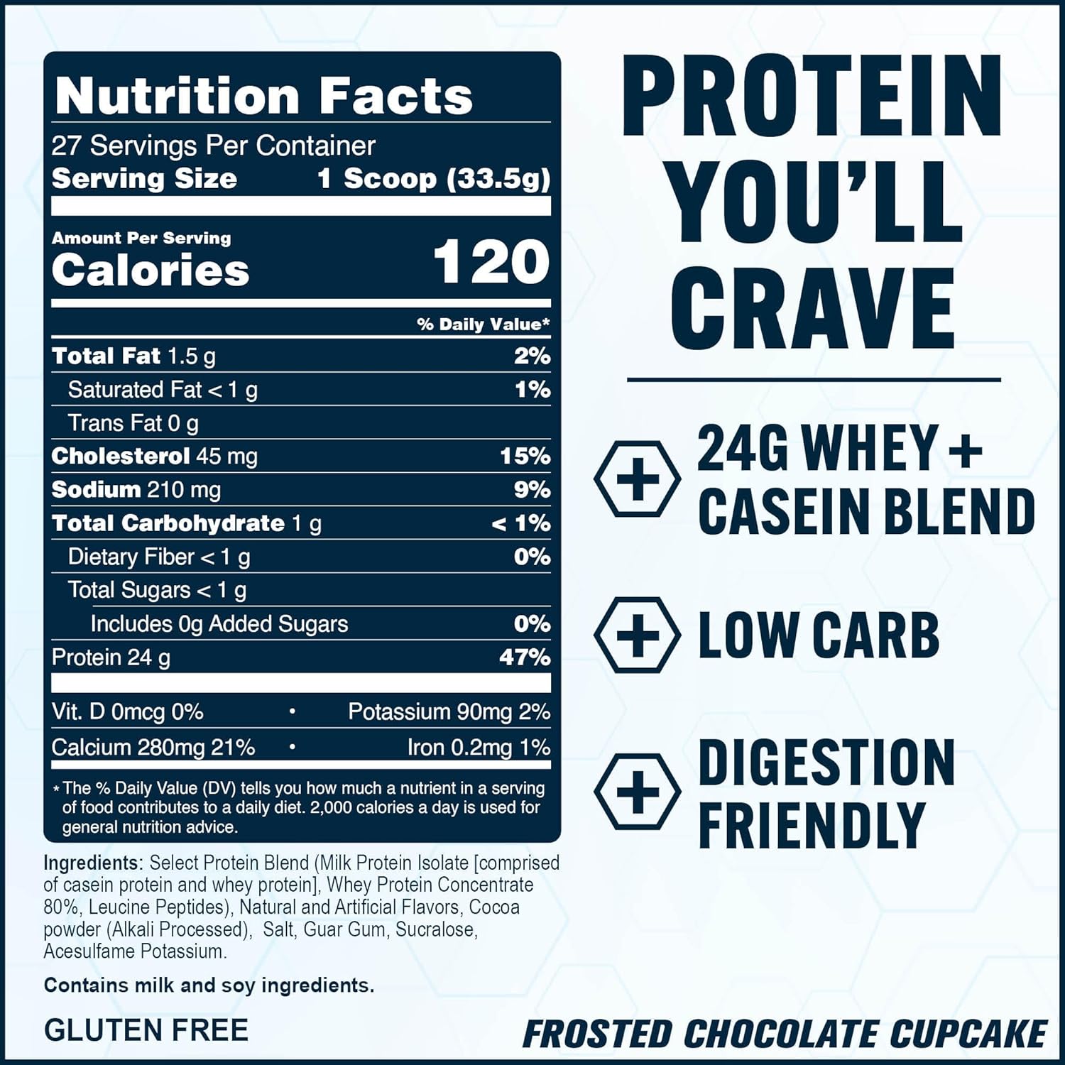 PEScience Select Protein Powder, Whey and Casein Blend, Clean Protein Powder for Women and Men, Low Calorie, Low Carb, Keto Friendly, Gluten Free, Frosted Chocolate Cupcake, 27 Servings