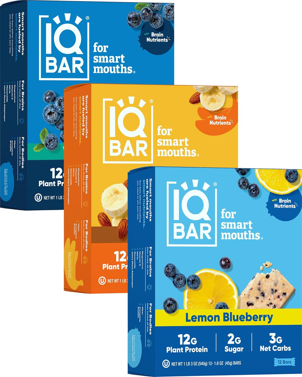 IQBAR Brain and Body Plant Protein Bars - Fruit Lovers Variety - 36-Count - Keto, Vegan, Low Carb, High Fiber, Gluten Free, Dairy Free, Low Sugar Snack with Nutrients for Focus, Energy, Meal Replacement