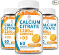 (3 Pack) Calcium Citrate 1200 mg Gummies with Vitamin D3, High Absorption Calcium Supplements for Women & Men, Sugar Free, Non-GMO, Gluten Free, Supports Muscle & Immune - Orange Flavor