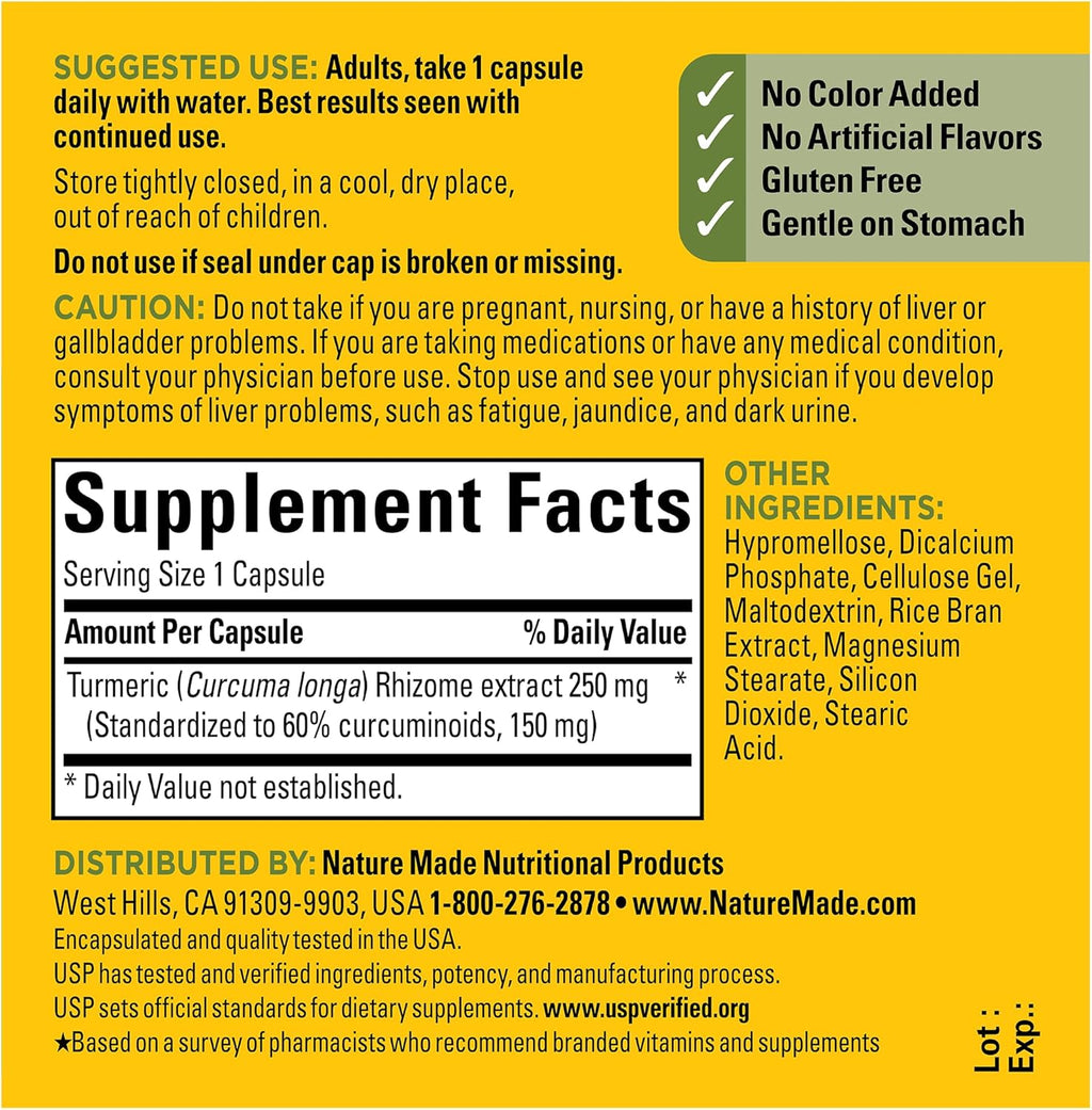 Nature Made High Absorption Turmeric Curcumin Capsules, Turmeric Supplement, Muscle and Joint Support Supplement, 30 Capsules, 30 Day Supply