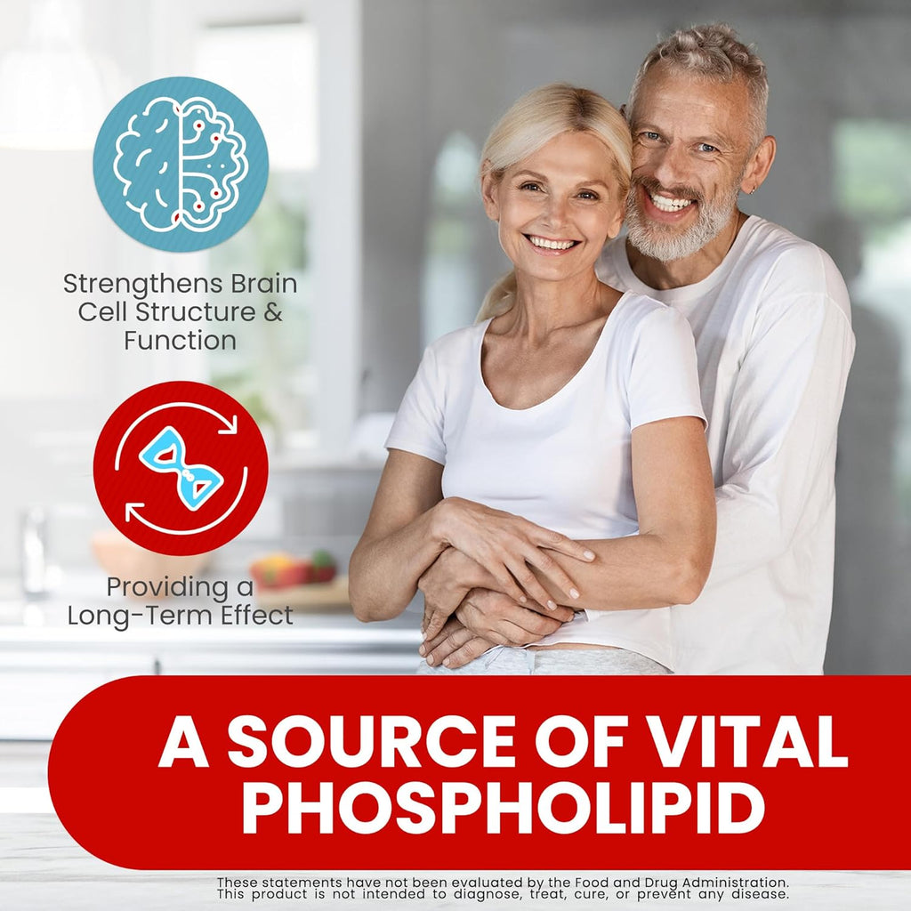 Soy Free Phosphatidylserine 100mg Softgel - PS Supplement Boosts Memory, Focus, Problem Solving, Cortisol Control. Natural Sunflower Lecithin, Patented Sharp PS-Green. Non-GMO, 60 Softgels