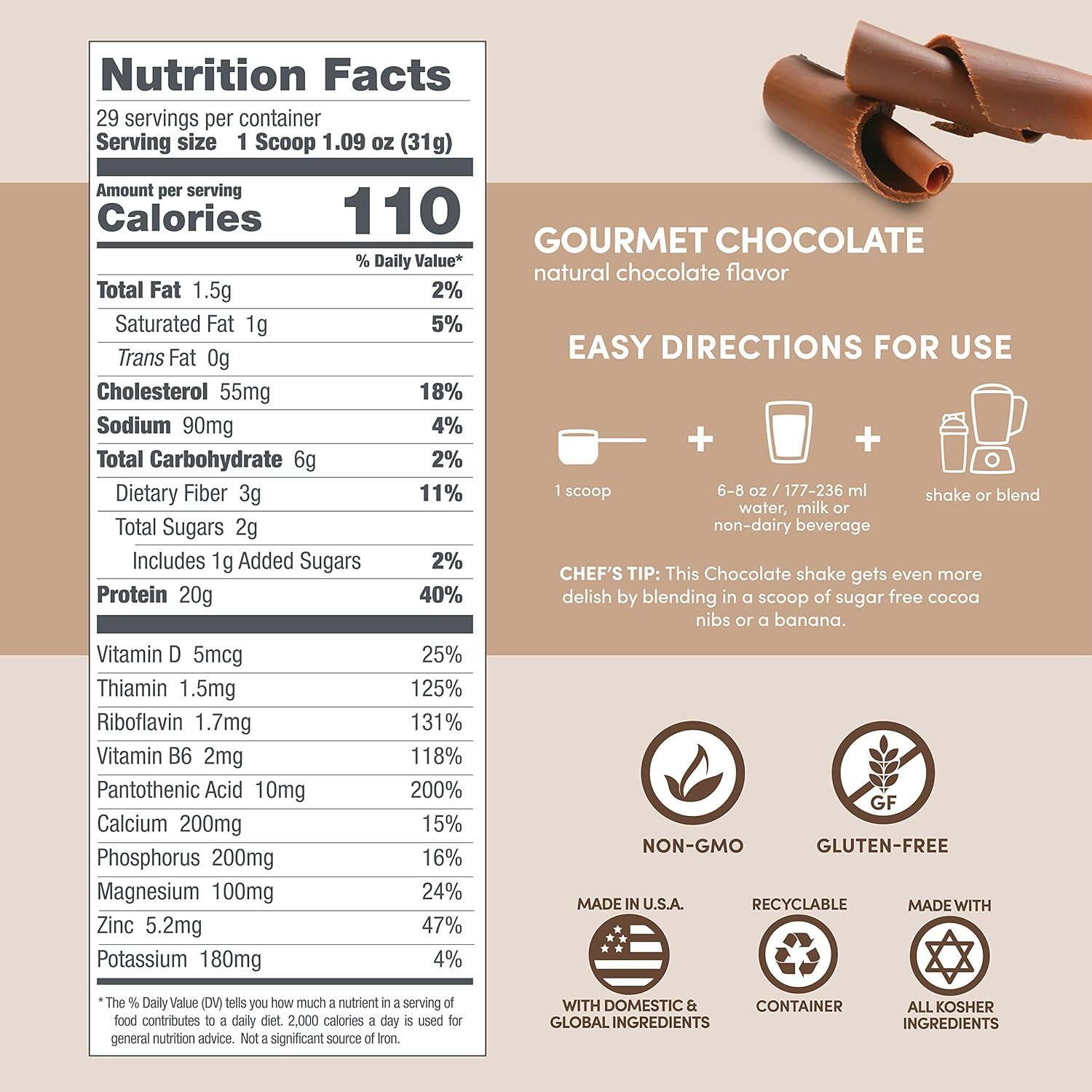 Designer Wellness, Designer Whey, Natural Whey Protein Powder with Probiotics, Fiber, and Key B-Vitamins for Energy, Gluten-Free, Gourmet Chocolate, 12oz