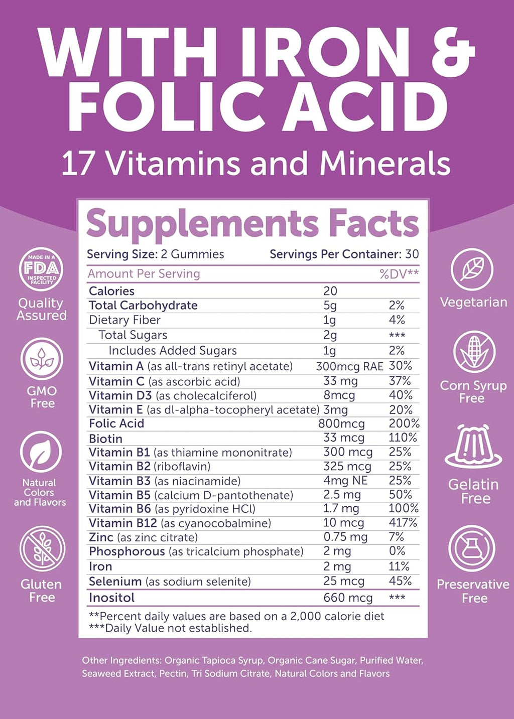Lunakai USA Made Prenatal Vitamins for Women with Iron & Folic Acid - Delicious Prenatal Gummies, Non-GMO, Gelatin-Free - 6 Pack