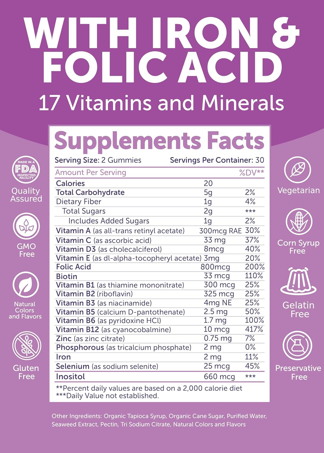 Lunakai USA Made Prenatal Vitamins for Women with Iron & Folic Acid - Delicious Prenatal Gummies, Non-GMO, Gelatin-Free - 6 Pack