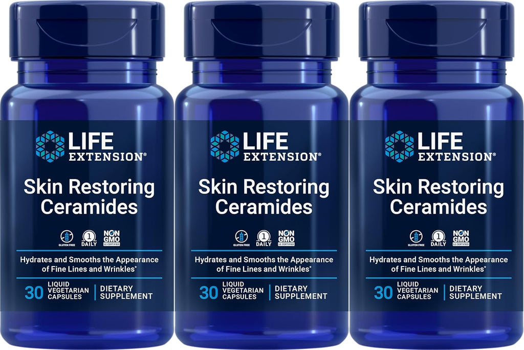Life Extension Skin Restoring Ceramides, 30 Liquid Vegetarian Capsules (Pack of 3)