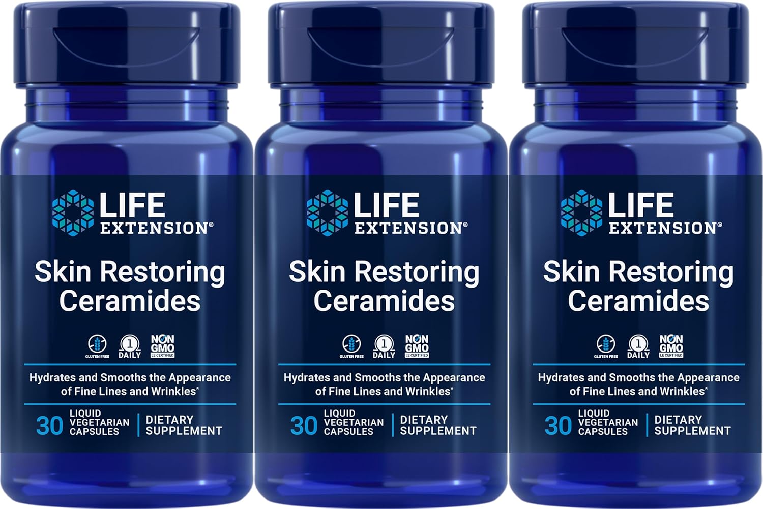 Life Extension Skin Restoring Ceramides, 30 Liquid Vegetarian Capsules (Pack of 3)