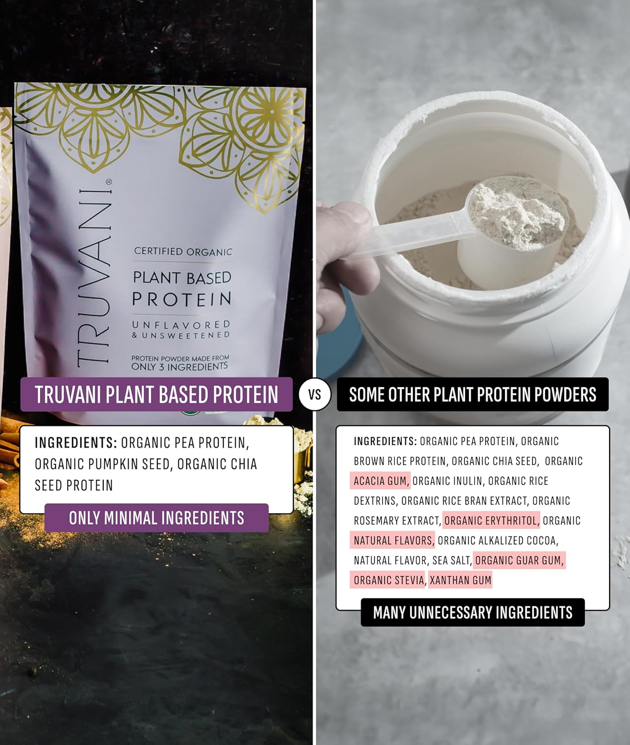 Truvani Vegan Pea Protein Powder | Unflavored | 20g Organic Plant Based Protein | 20 Servings | Keto | Gluten & Dairy Free | Low Carb | No Added Sugar
