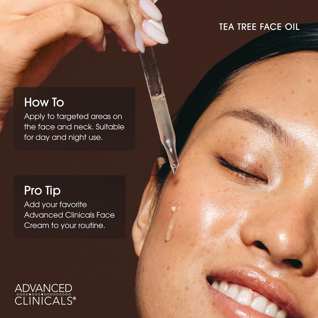 Advanced Clinicals Tea Tree Oil For Skin Facial Serum | Tea Tree Serum For Face With Vitamin E + Botanicals To Help Improve Appearance Of Large Pores & Skintone For Smoother Looking Skin, 2-Pack