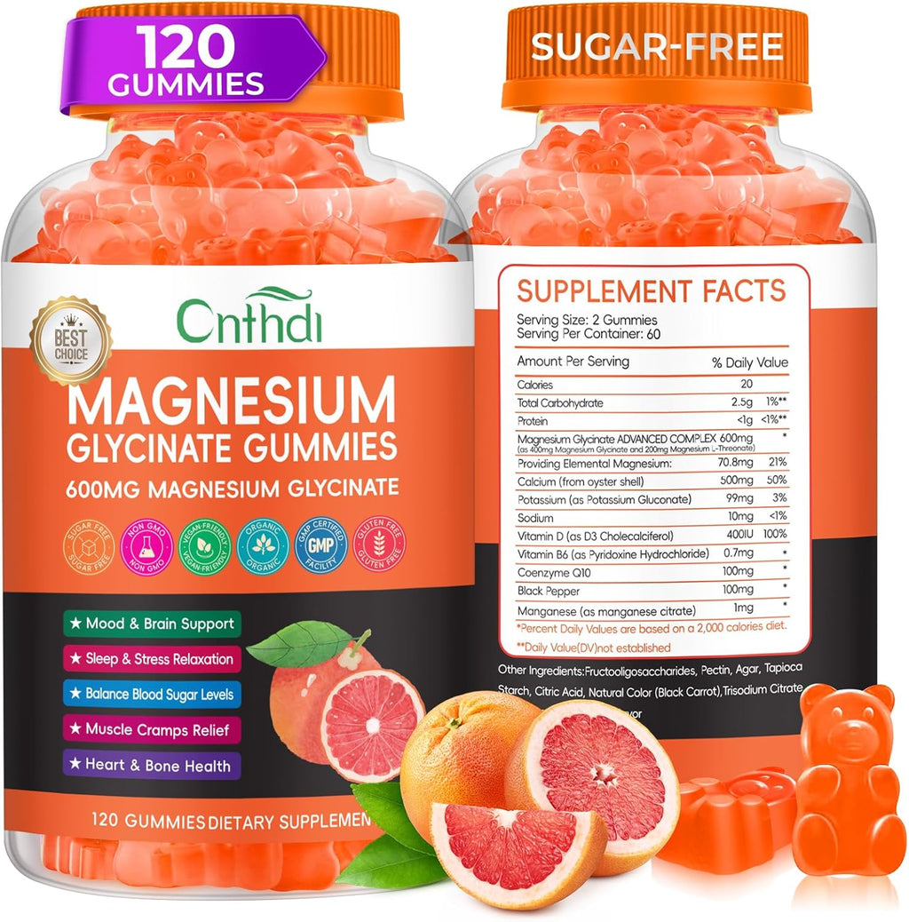 Magnesium Glycinate Gummies for Women & Kids, High Absorption Magnesium Citrate with L-Threonate, Calcium, B6, D3, Chews Gummy, Relaxation, Stress Relief, Night Rest