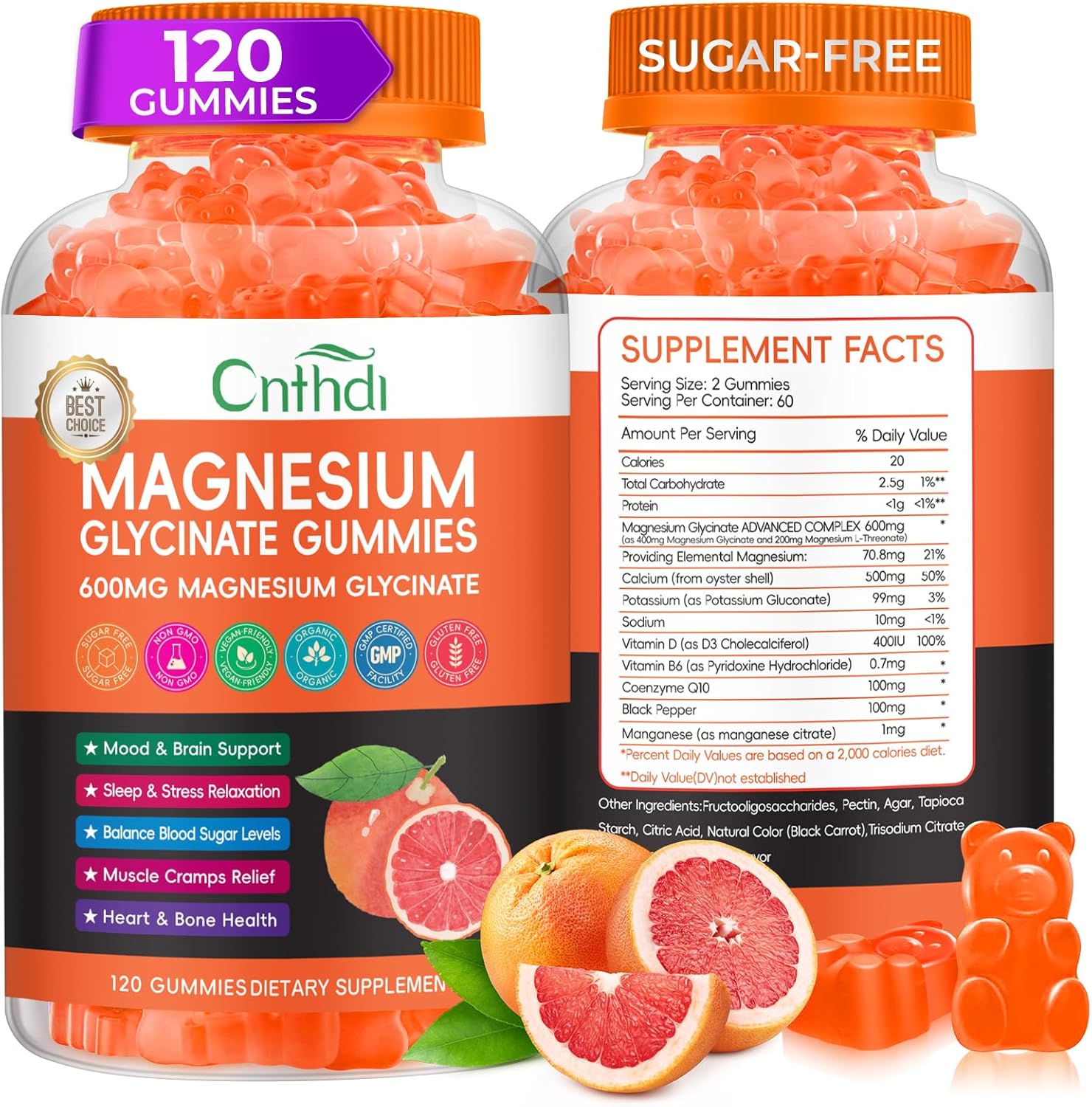 Magnesium Glycinate Gummies for Women & Kids, High Absorption Magnesium Citrate with L-Threonate, Calcium, B6, D3, Chews Gummy, Relaxation, Stress Relief, Night Rest