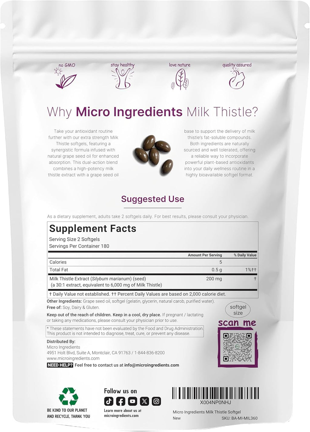 Micro Ingredients Milk Thistle Supplement 6,000mg | 360 Softgels with Grape Seed Oil | Highly Bioavailable Extract | Liver Support & Detox | Contains Active Silymarin + Antioxidants