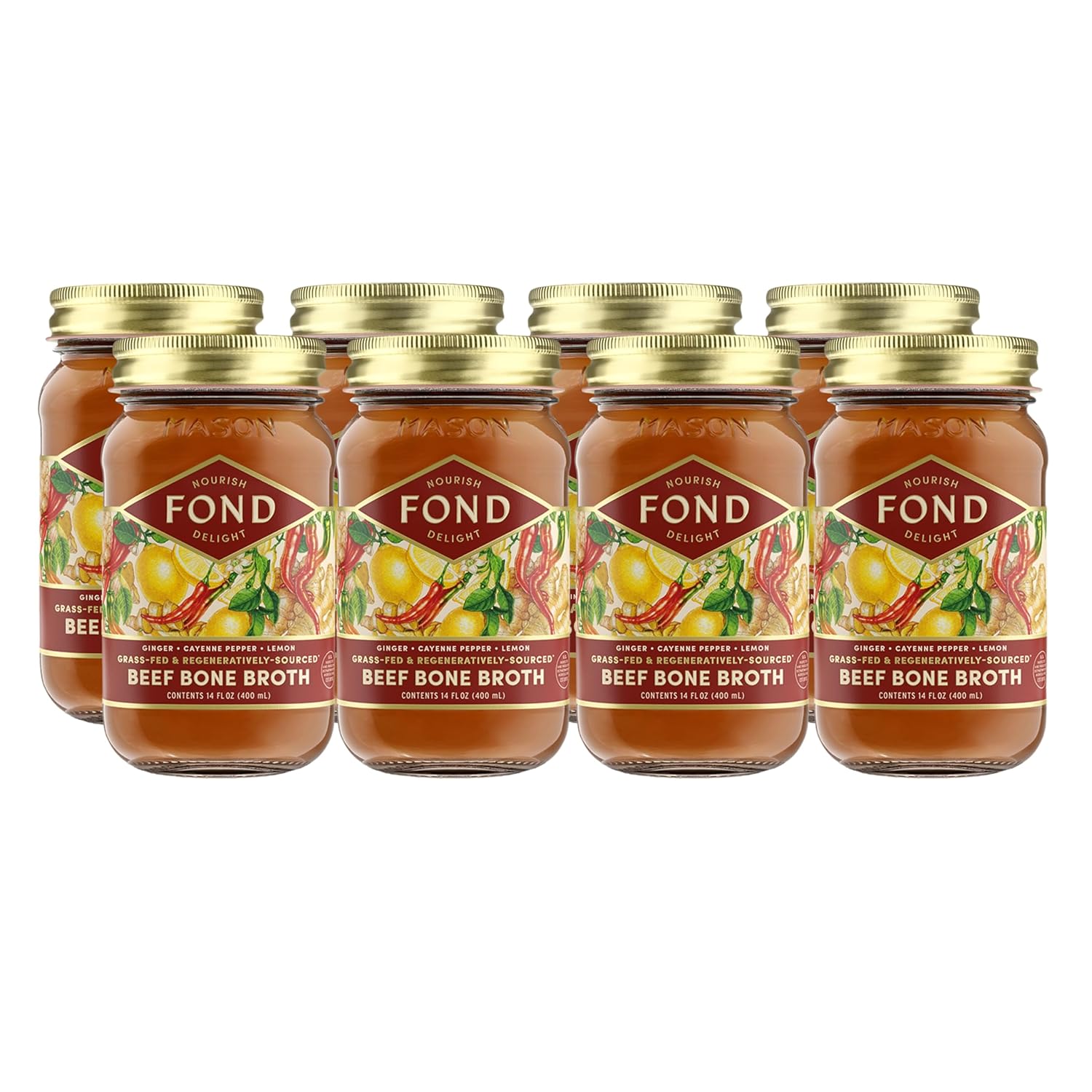 FOND Grass-fed Regenerative Beef Bone Broth infused with Organic Ginger & Cayenne