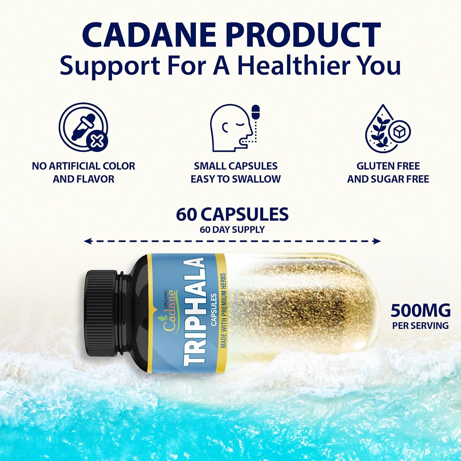 Organic Cadane Triphala Extract Capsules & Turmeric, Guggul, Ginger, Black Pepper, Moringa - Complex Supplement Herbs