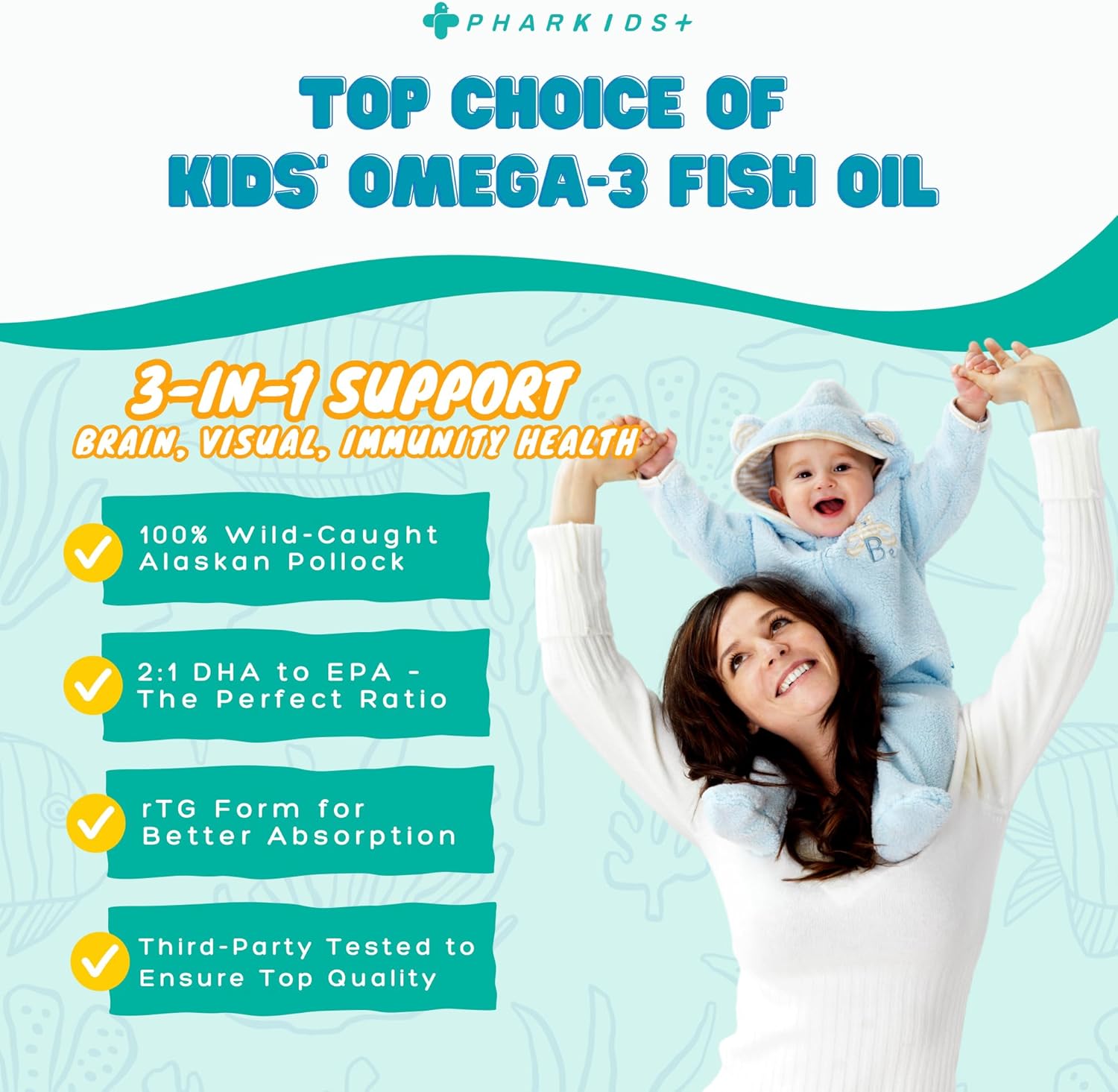 Kids' Fish Oil – 272mg Omega-3 DHA & EPA for Brain, Vision & Immune Support – Orange Flavor Fish-Shaped Soft Gels – 60 Servings
