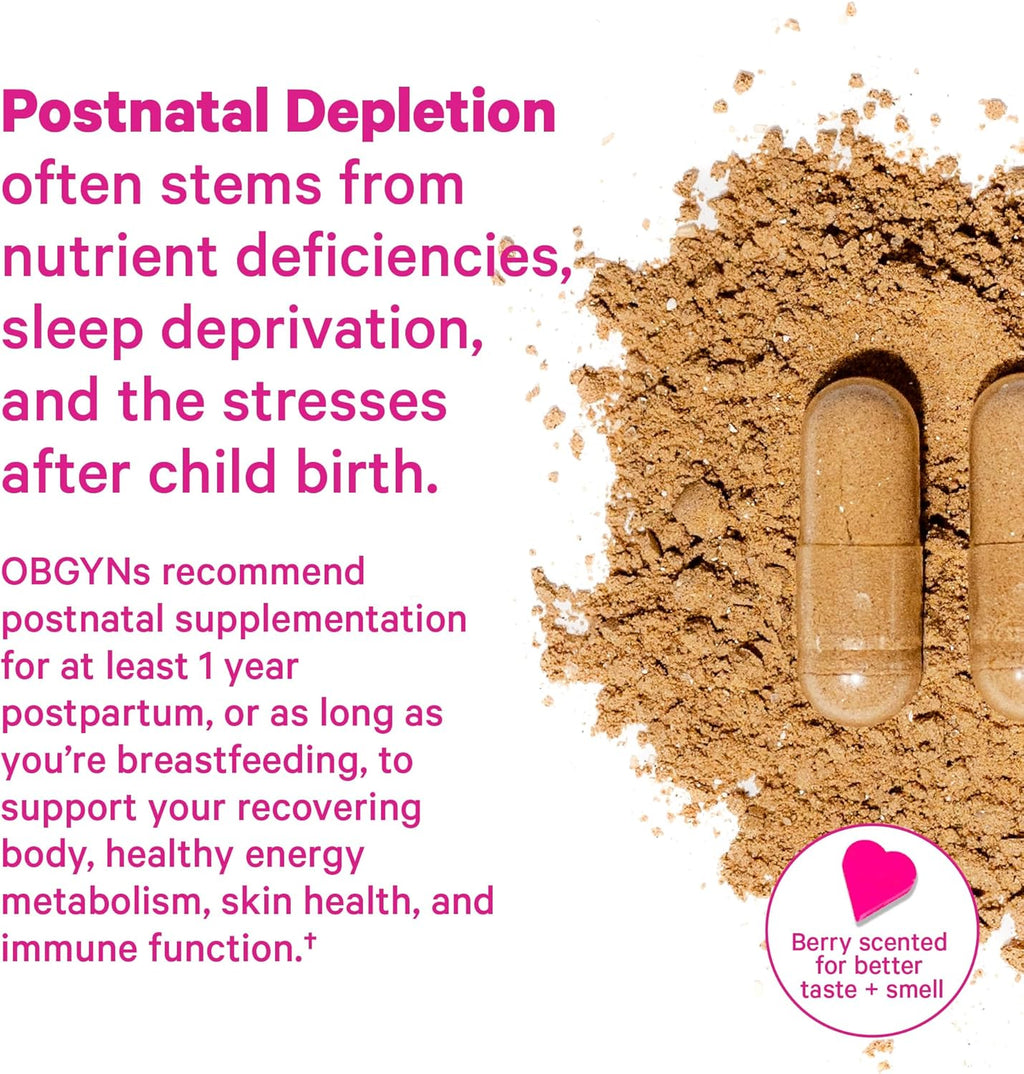 Pink Stork Postpartum Mood Support - Postnatal Hormone Balance for Moms - Breastfeeding Friendly - Stress & Cognitive Support, Postpartum Essentials - Ashwagandha, Chamomile, & Vitamin D, 120 Capsules