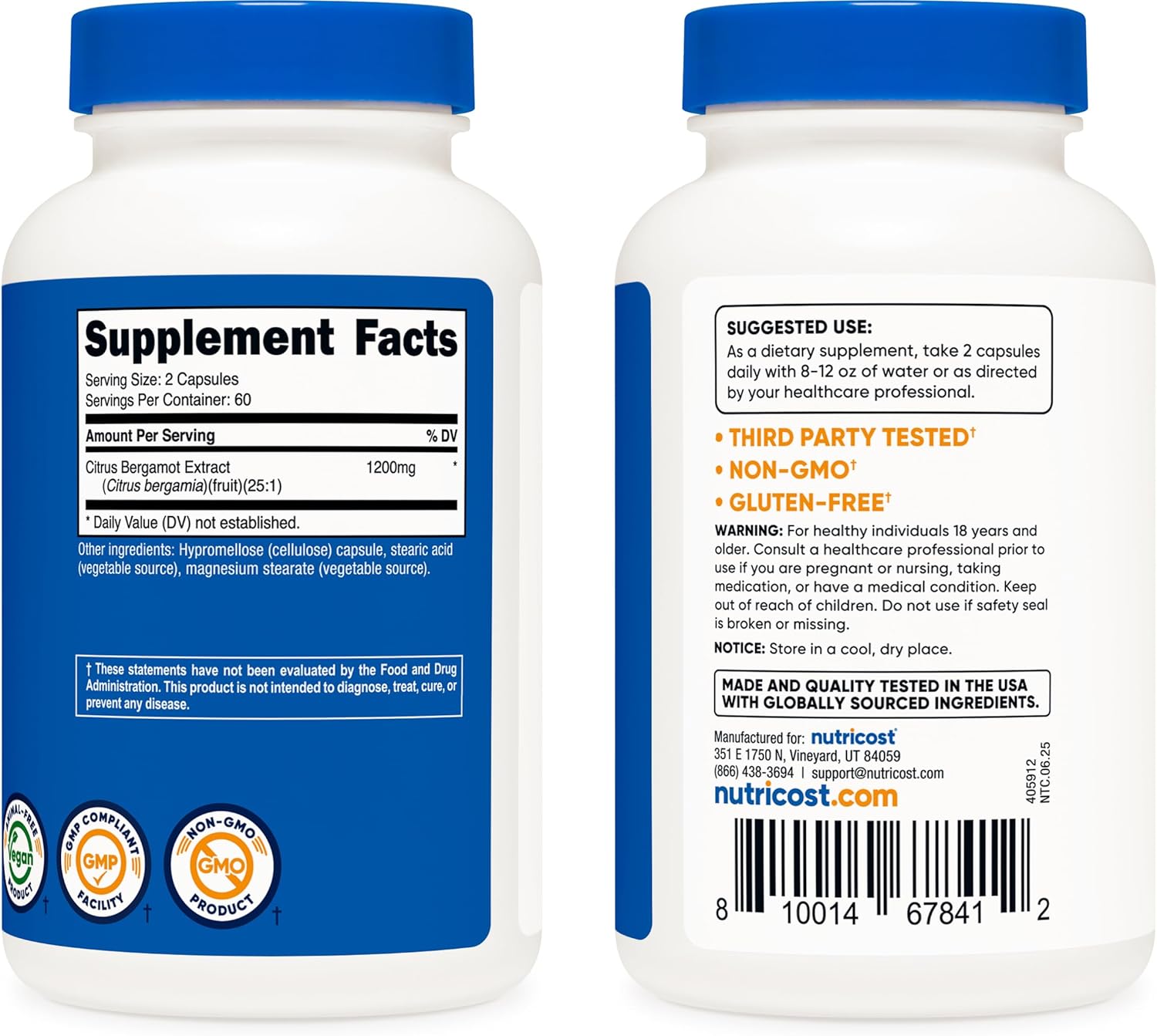 Nutricost Citrus Bergamot Capsules 1,200mg, 120 Capsules - 25:1 Bergamot Extract - 60 Servings, Gluten Free, Vegan & Non-GMO